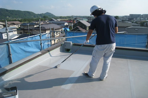 屋上シート防水面遮熱塗装